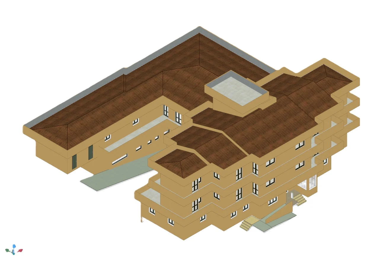 Assonometria del modello dell’edificio istituzionale